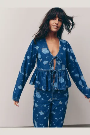 Next Trykte Slips Front Denim 100% Bomuld Bluser38