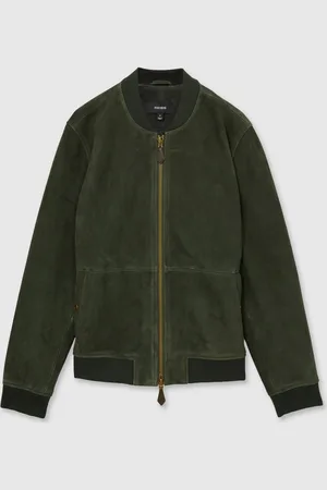 Reiss Block Leather-Sleeve Suede Bomber JacketM