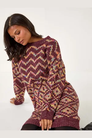 Roman Geometric Tryk Jacquard Strikket Trøje Kjole48