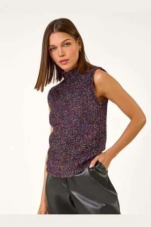 Roman Fluffy Tinsel Knit Sleeveless Top46