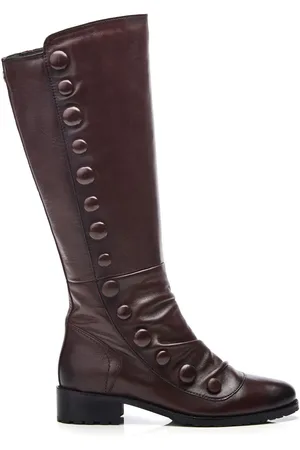 Moda In Pelle Red Irenne Long Covered Button Cleated Boots