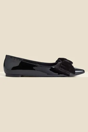 Sosandar Patent Ballet Pumps With Velvet Bow