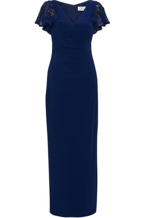 Gina Bacconi Blue Nicolette Jersey V-Neck Maxi Dress With Sequin Sleeve38