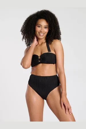South Beach Black Wavy Rib Moulded Bandeau and High Waist Briefs Set38