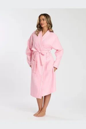 Loungeable Waffle 100% Cotton Robe with Satin Piped Trimxlarge