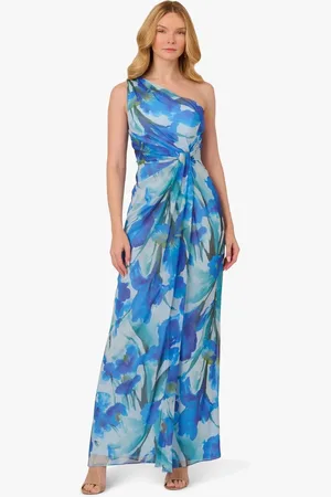 Adrianna Papell Blue Print Chiffon Long Dress44