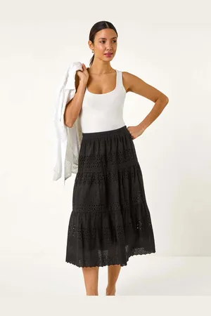 Roman 100% Cotton Broderie Cotton A-Line Midi Skirtxlarge