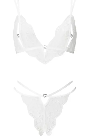 Ann Summers Diamond Heart Lace Crotchless Bra And Thong SetX-Large
