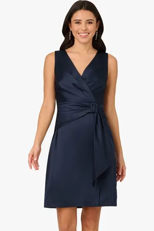 Adrianna Papell Blue Satin Crepe Drape Dress46