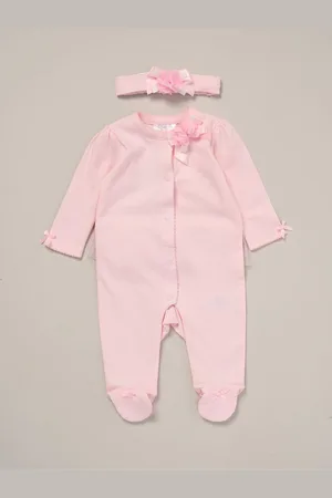 Rock-a-bye Baby Boutique Pink Ribbon Detail All-In-One and Headband Outfit Set6874cm
