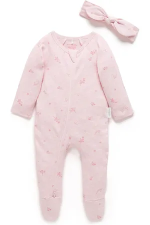 Purebaby Zip 100% Cotton Sleepsuit & Headband Set6 - 12 måneder (68 - 80cm)