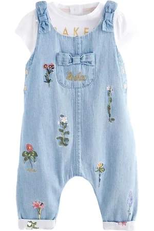 Ted Baker Blue Denim Embroidered Dungaree and T-Shirt Set6874cm