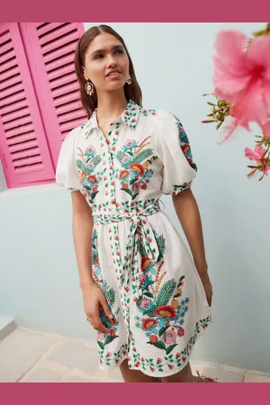 Next Puff Sleeve Tie Waist Mini Shirt Dress48