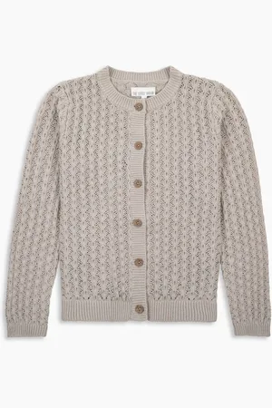 The Little Tailor Kids Cream 100% Cotton Scallop Design Pointelle Cardigan116122cm