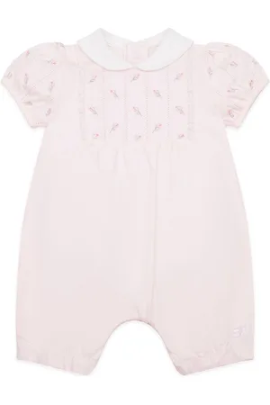 Emile et Rose Pink Romper With Rosebud Embroidered Inset Yoke56cm