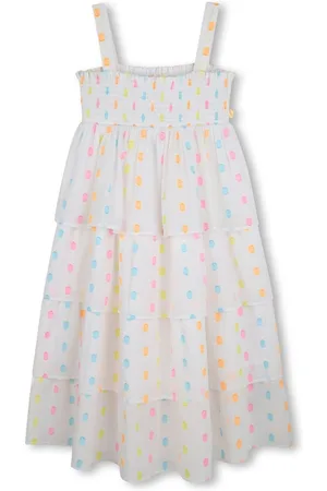 Billieblush Tiered Longline Multicolour Spot 100% Cotton White Dress116122cm