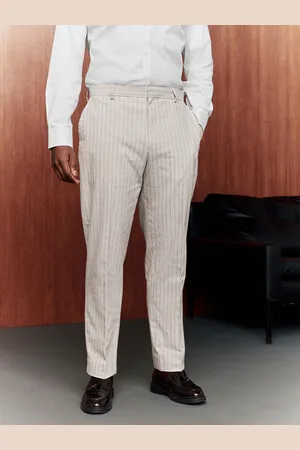 Next Slim Fit Striped Suit Trousers With Linen30r