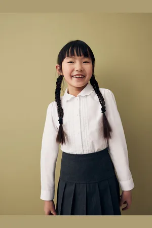 Next Langærmet skolebluse med blonder og blonder (3-14år)7 år (122cm)