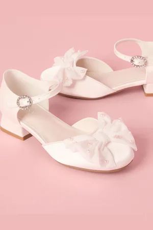 Lipsy London Low Block Heel Bow Occasion Flower Girl Heeled Sandalsuk3eu355