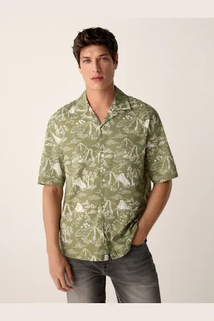 Next Western Style Printed Short Sleeve Shirt With Cuban Collar
