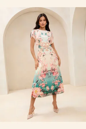 Lipsy London Ombre Blomster Tulip Sleeve Fit And Flare Midi Kjole42