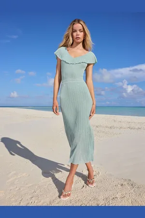Lipsy London Metallic Sheer Lurex V-Neck Midi Knit Dress36