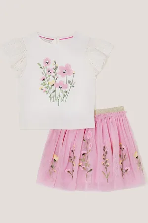 Monsoon Floral Embroidered 100% Cotton T-Shirt and Tulle Skirt Set122128cm