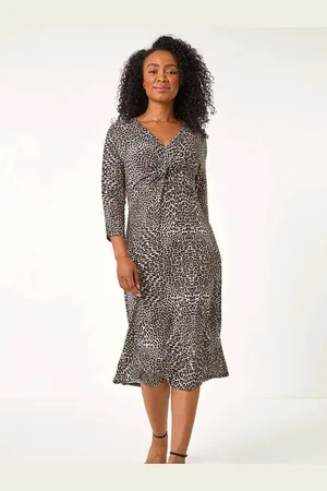Roman Petite Animal Print Twist Detail Midi Dress40