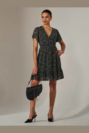Jolie Moi Chiffon Short Sleeve Tie Waist Mini Dress44