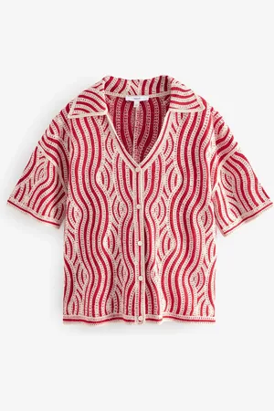 Next Wave Crochet Collared Short Sleeve Shirtmedium