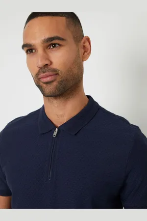 Threadbare Textured Quarter Zip 100% Cotton Polo Shirtmedium