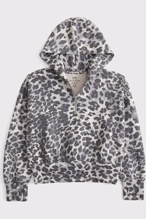 Abercrombie & Fitch Leopard Print Quauter Zip Brown Jumper15 - 16 år (170 - 176cm)
