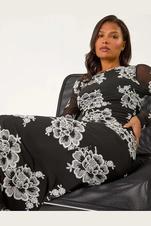 Roman Floral Print Lace Mesh Midi Dress42