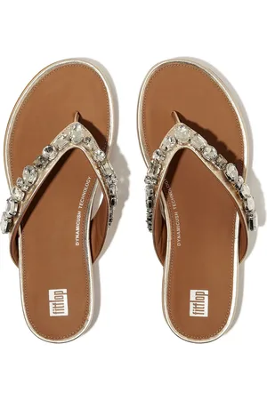 FitFlop Silver Gracie Jewel-Deluxe Metallic-Leather Sandalseu41