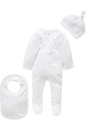 Purebaby Baby 100% Cotton Hat Bib & Sleepsuit Set 3 Piece3 - 6 måneder (62 - 68cm)