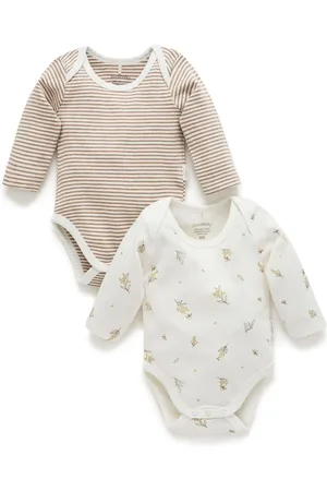 Purebaby Long Sleeve Printed 100% Cotton Bodysuits 2 PackNyfødt