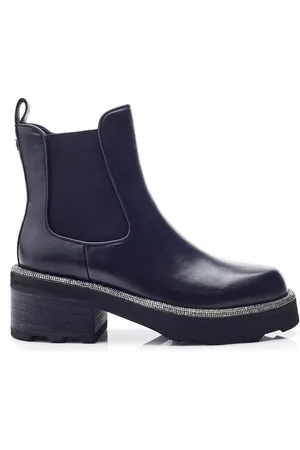 Moda In Pelle Blanda Glitz Rand Chunky Leather Chelsea Black Boots