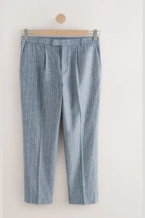 Next Regular Fit Linen Blend Stripe Elasticated Back Trousers40B x 31L (UK 40 R)