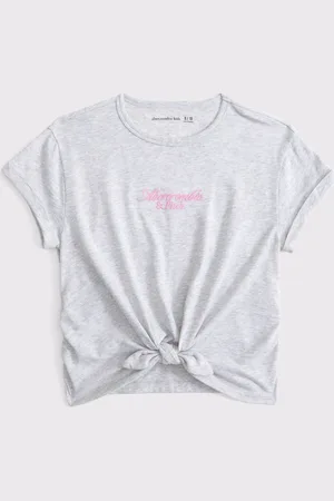 Abercrombie & Fitch Grey Cropped Short Sleeve Logo T-Shirt With Tie Front158164cm