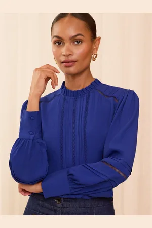 Love & Roses Flæsekant Neck Pintuck Detail Langærmet Bluse44