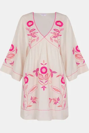 Accessorize Floral Print Embroidered Mini Beach Dresslarge