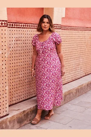 Live Unlimited London Floral Gathered Neck Midi Dress