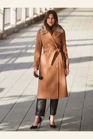 Sosandar Longline Faux Wool Coat Med Faux Fur Krave44