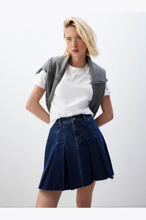 Next 100% Bomuld Plisseret Denim Mini Nederdele40 Petite