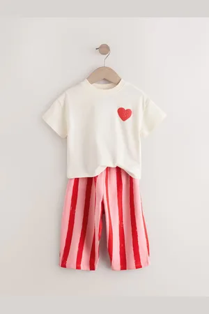 Next Short Sleeve 100% Cotton T-Shirt and Wide Trousers Set (3mths-7yrs)2 - 3 år (92 - 98cm)