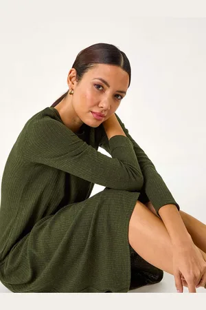 Roman Ribbed Drop Waist Stretch Midi Dress48