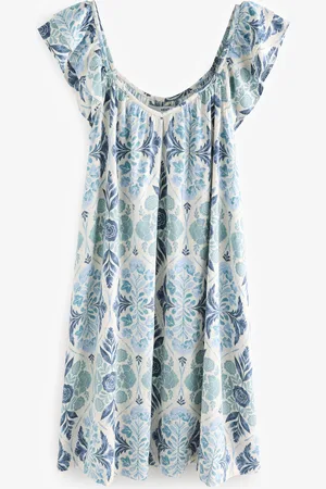 Next V-Neck Ruffle Sleeve Mini Dress with Linen48