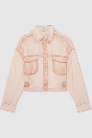 Reiss Darcy Cotton Denim-Print Cropped Shirt38