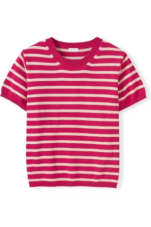 CELTIC & CO. Pink Striped Knitted Crew Neck 100% Cotton T-Shirtxlarge