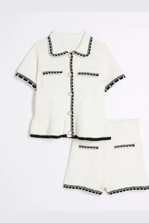 River Island Girls Textured Tipped Polo Top And Short Set122128cm
